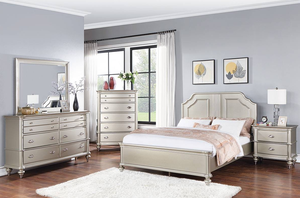 Lit réglable moderne de style oriental, taille King, 1 pièce, avec deux panneaux, finition argentée, mobilier de chambre à coucher - Product Image 3