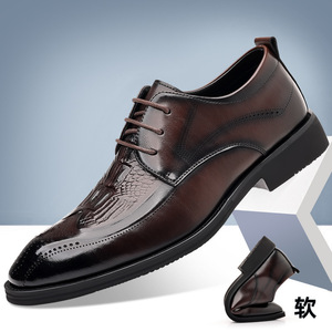 Chaussures de travail classiques en cuir de vache brillant pour hommes, imprimé animal, cuir britannique noir, durables, anti-odeur - Product Image 1