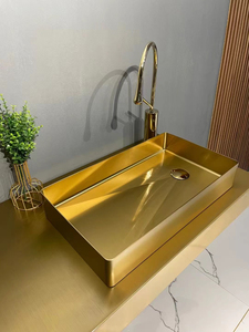 304 Stainless steel Countertop Wash Basin <strong>Rectangular</strong> Morden Luxury Bathroom <strong>Sinks</strong> For Hotel Villa Public With Gun Gray Gold - Product Image 5