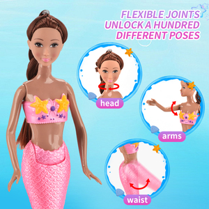Muñeca Sirena Grande de 14 Pulgadas con Cola Extraíble, Princesa <span class=keywords><strong>del</strong></span> Océano Articulada de 34 cm con Accesorios de Vida Marina, Paquete Mixto de 2 Tonos de <span class=keywords><strong>Piel</strong></span> - Product Image 2