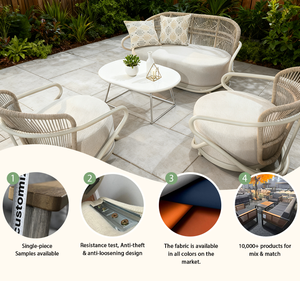 Ensemble de canapés d'extérieur en aluminium tressé à la main, avec table et chaises en métal durables et imperméables, idéal pour <span class=keywords><strong>terrasse</strong></span>, hôtel, <span class=keywords><strong>restaurant</strong></span> et plage - Product Image 2