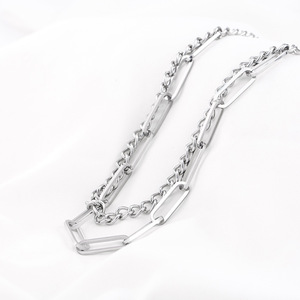 Layered <b>Titanium</b> Steel Clavicle Necklace Geometric Design Unisex Fashion Jewelry Double Chain Style - Product Image 3