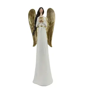 Creatieve Meisje Liefde Hart Custom Size Decor Kleine Poly Sculptuur Angel Beeldjes Met Gold Wing