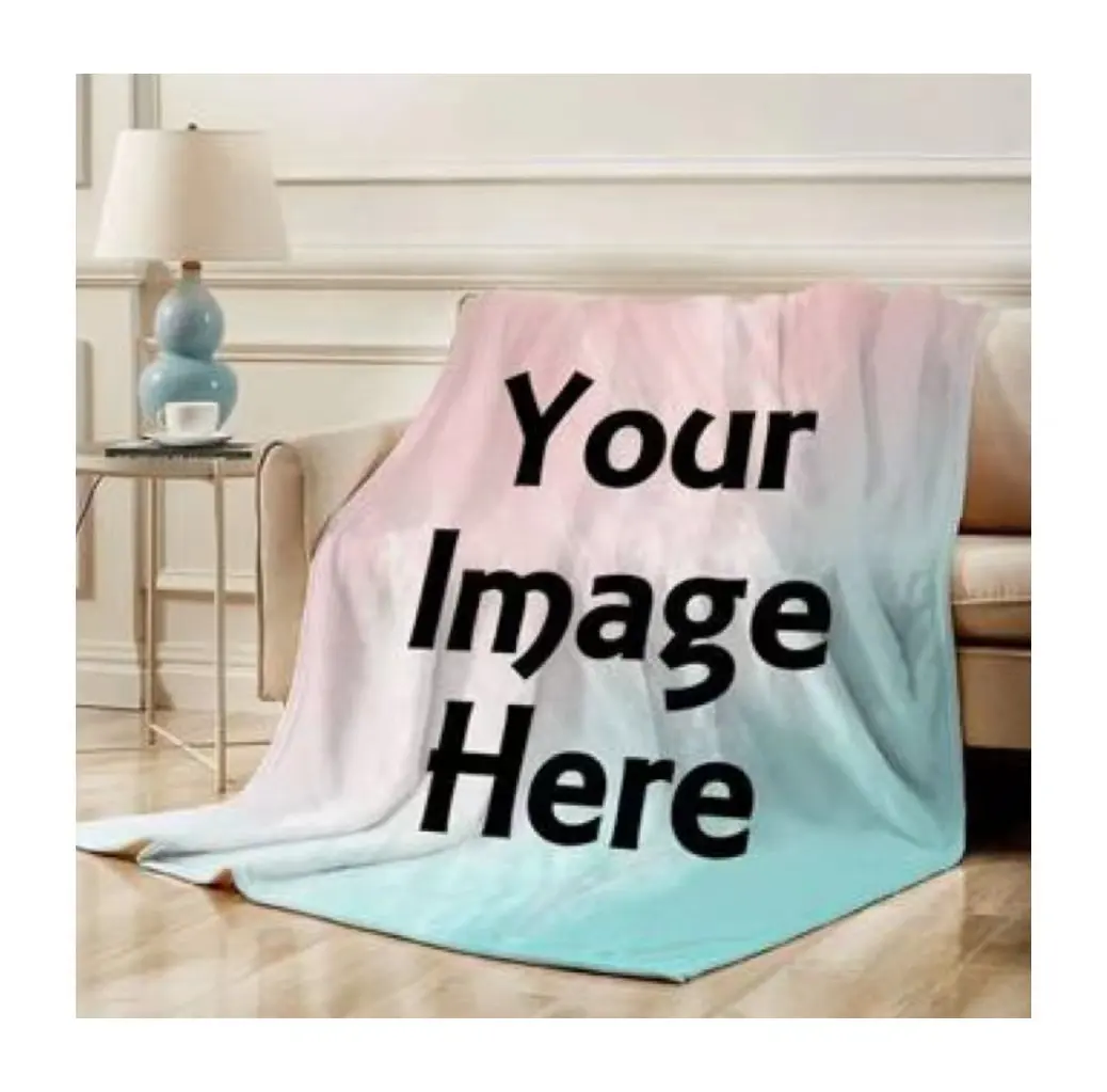 Wholesale High Quality Personalized Super Soft Polyester Blanket 3D Custom Photo Printed White Fleece Blanket