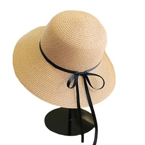 Nuovi cappelli da sole estivi a cupola alta presagio cappello di paglia da ragazza alla moda con fiocco berretto da spiaggia Casual paglia Flat Top cappellini Panama osso femminino - Product Image 5