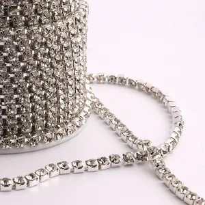 2mm-4.5mm Crystal Clear Trim Rhinestone Sewing Strass Silver Base Densify Claw Cup Chain For Dress Design