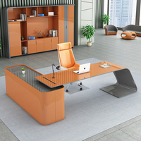Meubles de bureau de luxe en forme de L, bureau de direction, bureau de cadre, bureau de PDG avec armoire latérale de rangement