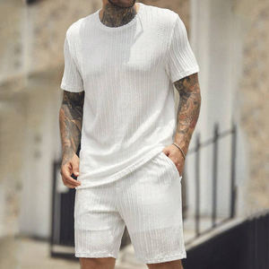 Tuta Estiva da Uomo, Completo Due Pezzi con Pantaloncini, Set Camicia e Shorts per Uomo, Tuta Sportiva con Pantaloncini Tinta Unita - Product Image 4
