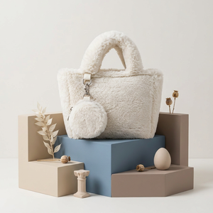 Luxury Faux Fur Tote <b>Bag</b> Soft Teddy Plush Handbag with Matching <b>Coin</b> Pouch Fashion Winter <b>Bag</b> for Women - Product Image 5