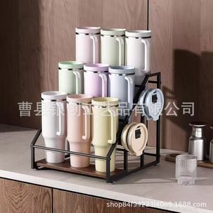 Multi Tiered Display Rack Iron Wood <b>Desktop</b> 4 Layers For Kitchen Storage Organization - Product Image 3