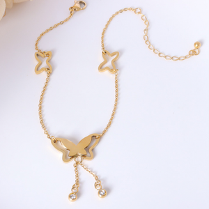 Moda <span class=keywords><strong>pie</strong></span> joyería pulsera De Chevill mariposa colgante gota mujeres Acero inoxidable tobilleras - Product Image 3