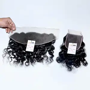 Paquets de cheveux vierges de vague profonde lâche bouclés bruts avec fermeture frontale tissage de cheveux de vague de corps 9A brésilien 10 "à 36 pouces en stock - Product Image 1