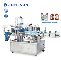 ZONESUN Automatique Adhésif Autocollant Surface Plane Applicateur D'étiquettes de Bouteille de Détergent à Lessive Étiqueteuse Double Côtés Étiqueteuse