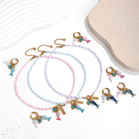 Ensemble collier et boucles d'oreilles en acier inoxydable plaqué or 18 carats, style bohème, avec pendentif poisson et yeux protecteurs, bijoux de guérison, collier de perles en pierre naturelle