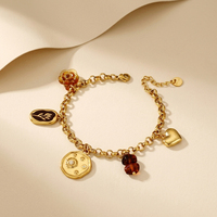 Bracelet bohème à imprimé léopard, chaîne en acier inoxydable plaqué or avec pendentif fleur cœur soleil, bijoux en tissu tissé