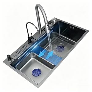 <span class=keywords><strong>Évier</strong></span> de <span class=keywords><strong>cuisine</strong></span> en acier inoxydable Nano PVD, poste de travail à cuve unique, montage en surface, avec robinet cascade LED et douchette extractible pour <span class=keywords><strong>cuisine</strong></span> moderne - Product Image 2