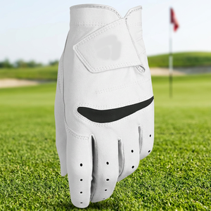 Wholesale Sports Soft Cabretta Genuine Leather Golf Gloves Zipper Closure Full Fitting Anti-Slip Customized Logo White <b>Hands</b> <b>Men</b> - Product Image 3