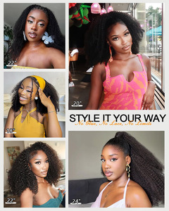 Glueless Curly <strong>Half</strong> <strong>Wig</strong> Upgrade 3 in 1 <strong>Half</strong> <strong>Wig</strong> With Drawstring Beginner Friendly Flip Over Afro Kinky Curly <strong>Wig</strong> Human Hair - Product Image 4