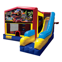 Château gonflable de Noël en PVC robuste pour usage commercial, avec toboggan et aire de jeux gonflable pour enfants, thème Père Noël