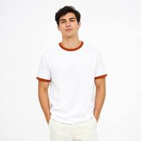 Camiseta Ringer de Algodón 270GSM con Cuello y Puños en Contraste, Acabado Vintage, Estilo Retro Minimalista, Camiseta Lisa para Hombre OEM