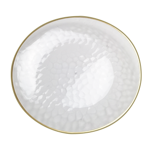 Piatti da pranzo in plastica monouso trasparente con bordo in oro Design organico martellato per matrimoni e feste - Product Image 1