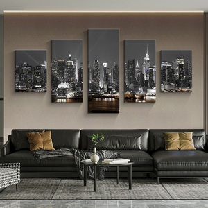 Cuadros de Ciudades Modernas Impresos en Lienzo, Arte de Pared de 5 Paneles, Pintura de Paisaje, Mural de Arte Urbano de Lujo para Decoración de Pared de Sala de Estar - Product Image 3