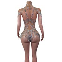 Combinaison Sexy Transparente en Strass pour Femme, Tenue de Scène Exotique, Justaucorps de Danse Stripper, Festival et Soirée Club