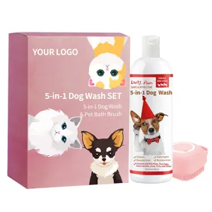 OEM ODM مجموعة تنظيف الحيوانات الأليفة المخصصة 5-في-1 غسل الكلب مع فرشاة الاستمالة
