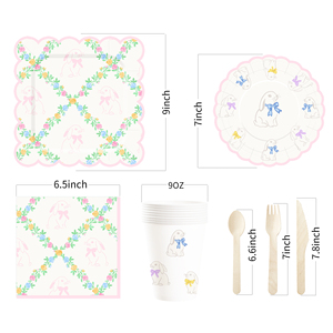 DAMAI Easter Party Theme Decor Bulk Wholesale Set Colorful Flower Chain Paper Plates Tablecloth Party Disposable Tableware - Product Image 5