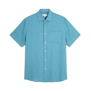 <span class=keywords><strong>Camicia</strong></span> da Lavoro in <span class=keywords><strong>Lino</strong></span> 100% OEM di Alta Qualità per <span class=keywords><strong>Uomo</strong></span>, <span class=keywords><strong>Camicia</strong></span> a Maniche Corte in <span class=keywords><strong>Lino</strong></span> Azzurro con Colletto Cubano Rilassato - Product Image 3
