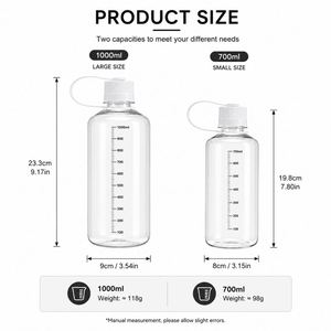 Bouteille d'eau de sport réutilisable personnalisée en plastique sans BPA de 700 ml et 1000 ml avec couvercle à ouverture étroite pour la gym - Product Image 3