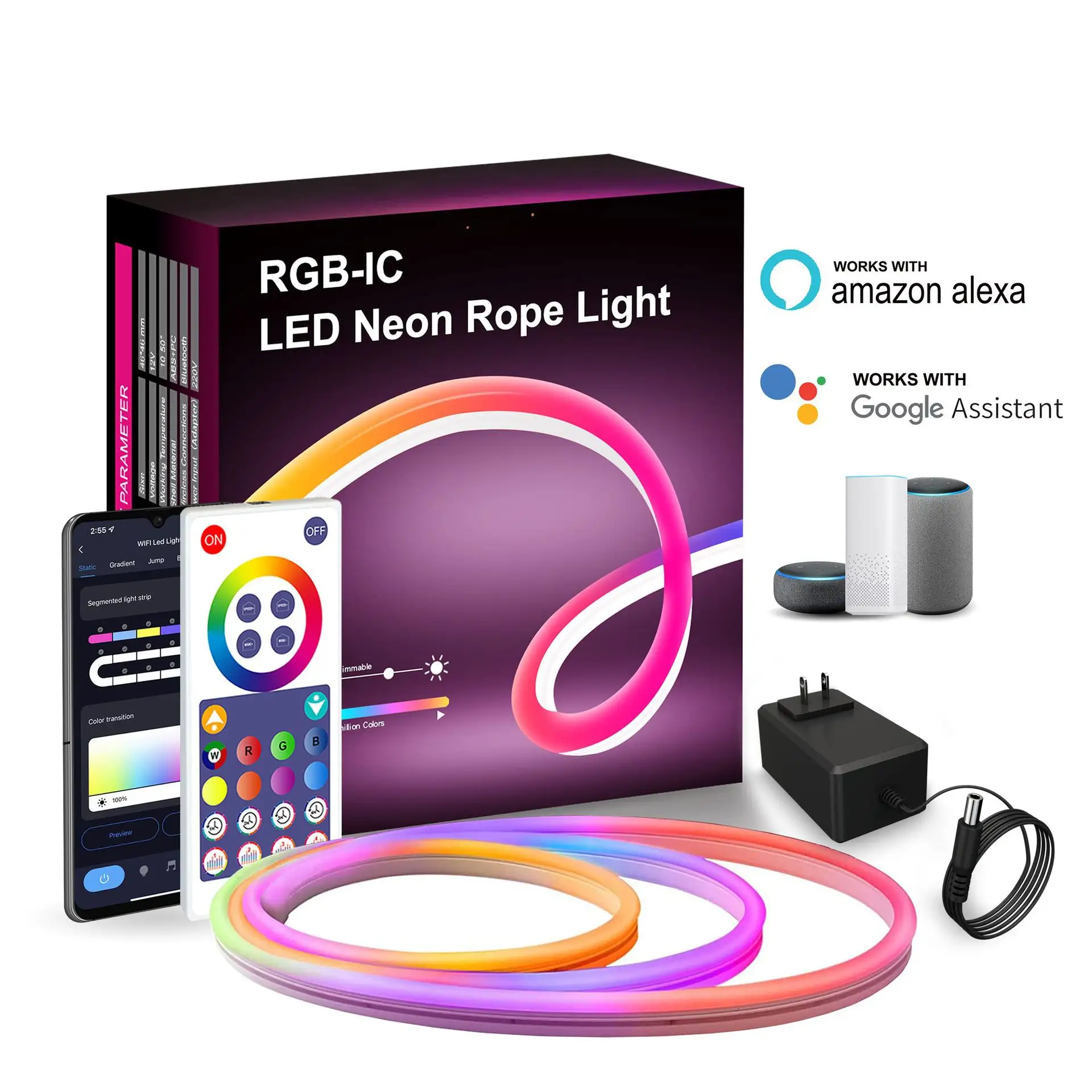 Tuya WiFi 5V/12V RGBIC Neon Rope Lighting IP68 USB Strip Light With Music 3M/5M 16 Million DIY Colors Smart rgbw led Light Bar