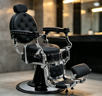 Fauteuil de Barbier Hydraulique Inclinable de Luxe au Design Rétro avec Rivets, Mobilier Robuste pour Salon de Coiffure