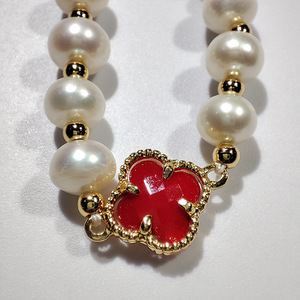 Freshwater Pearl <b>Bracelet</b> 7-8mm Near Round Heart Shape <b>Red</b> Black Zinc Alloy Jewelry Gift - Product Image 3
