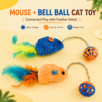 Jouet interactif pour chat avec souris à plumes et boule à clochette