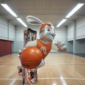 Custom Large Sports Rabbit Sculpture Through-the-Wall Basketball Rabbit Shopping Centers Factory Direct Fiberglass Resin Crafts
