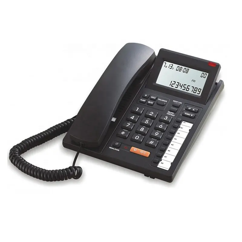Teléfono clásico con pantalla de inclinación extragrande, con cable LCD y grabadora de voz, calculadora