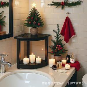 Tabouret de salle de bain en bois Haichuang, étagère d'angle en bois massif avec rangement pour serviettes de bain et articles de toilette - Product Image 2