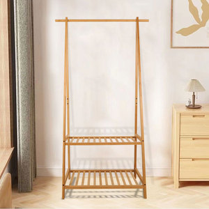 Perchero de bambú para ropa con estantes de almacenamiento para dormitorio, organizador de ropa, diseño simple, uso multifuncional - Product Image 1