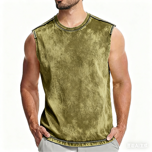 Camiseta sin mangas con gráfico para hombre, chaleco informal de algodón lavado con estampado de calle para entrenamientos, Material de poliéster Spandex - Product Image 4