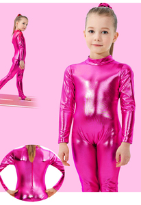 <span class=keywords><strong>Justaucorps</strong></span> de gymnastique en tissu spandex métallisé <span class=keywords><strong>brillant</strong></span> pour filles, col montant, manches longues, fermeture à glissière dans le dos - Product Image 3