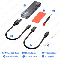 OEM aluminium USB3.2 Gen2 tipe-c M.2 SATA/NVMe SSD kandang 2280 mendukung 6Gbps/10Gbps JMS580B/JMS583 Pesanan massal HDD kandang