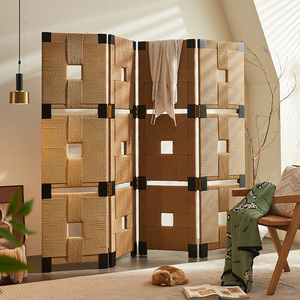 Divisor móvil plegable de madera maciza para sala de estar con partición de pantalla tejida de cuerda - Product Image 3