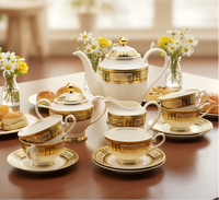 Service à thé et à café en céramique écologique de style européen vintage, 17 pièces, avec motifs en relief