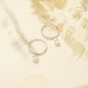 ROXI Simple 20mm Boucles d'oreilles créoles huggies en argent sterling 925 avec pendentif perle pour femme, vente en gros - Product Image 2