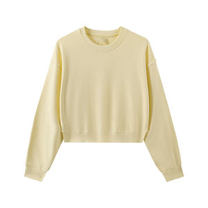 Sudadera Corta de Felpa Francesa Gruesa para Mujer, Estilo Moderno, Color Sólido, Sin Capucha, Personalizable, Deportiva - Product Image 1