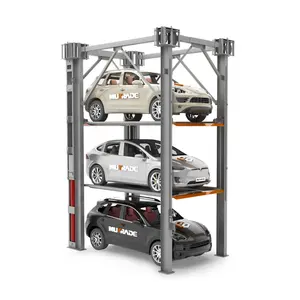 3 car four post triple car stacker parking system vertical 3 level car storage lift parking lift