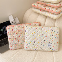 Housse d'ordinateur portable matelassée personnalisée en nylon, imprimé floral à pois, fermeture éclair, anneau de traction métallique, antichoc, souple, durable, protection pour ordinateur portable