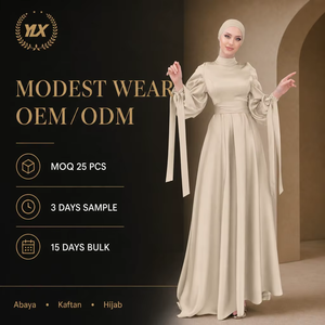 <span class=keywords><strong>Robe</strong></span> <span class=keywords><strong>de</strong></span> soirée sur mesure <span class=keywords><strong>pour</strong></span> femme en satin champagne, col montant, manches bouffantes, nœud en ruban, taille plissée, coupe trapèze, OEM - Product Image 1
