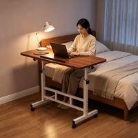 Table d'ordinateur portable en bois portable, pliable, ergonomique, réglable, convertible, pivotante et durable avec étagère intégrée pour bureau à domicile